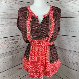 Forever 21 Boho Belted Blouse – Pink & Black Size Medium